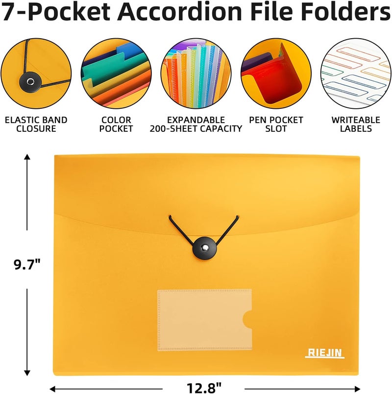 RIEJIN Accordian File Organizer 7 Pocket Expanding File Folder with Labels, Plastic Expandable File Folder for Documents Letter Size A4 Papers - Orange - Image 3